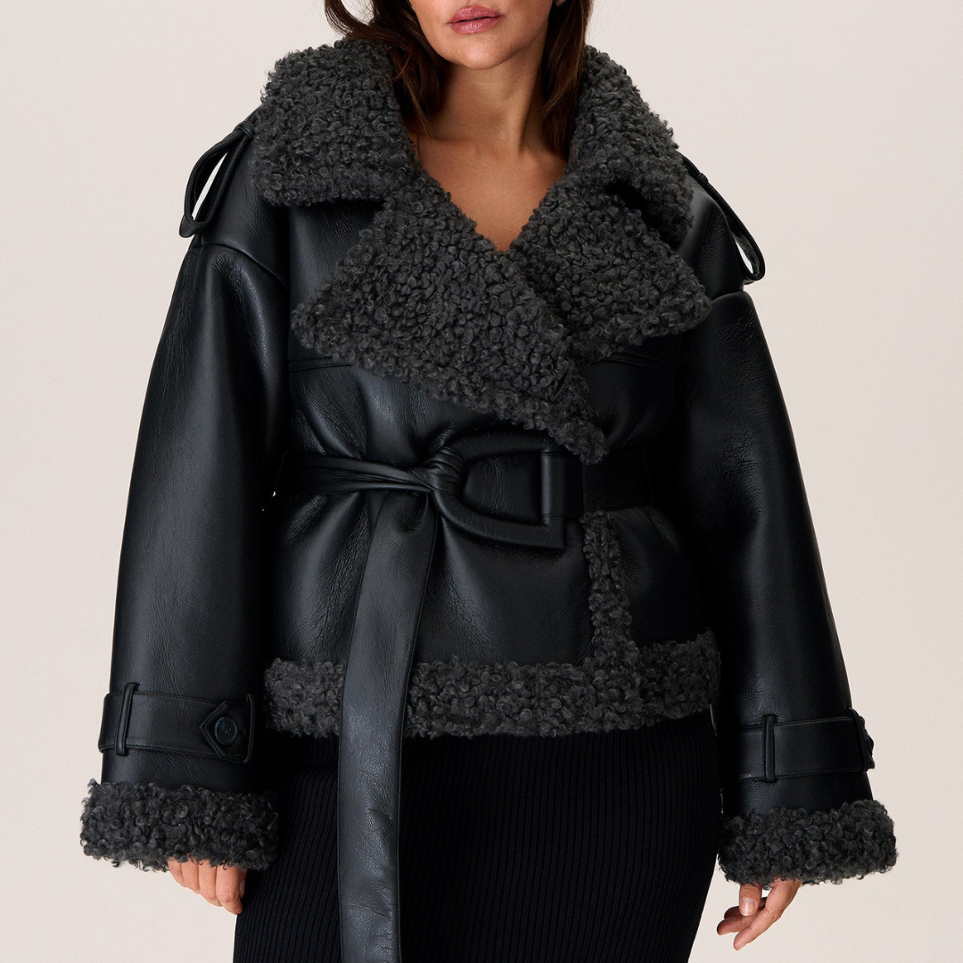 Aris™ | Veste chic en peau lainée avec ceinture