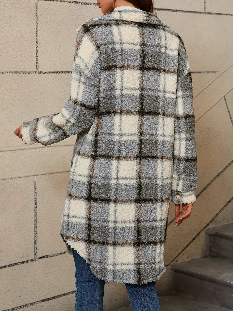 Isabelle | Veste teddy à carreaux confortable