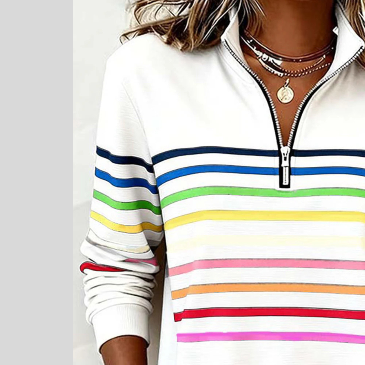 Chloé™ | Pull Rayé Coloré avec Fermeture Éclair Quart 9