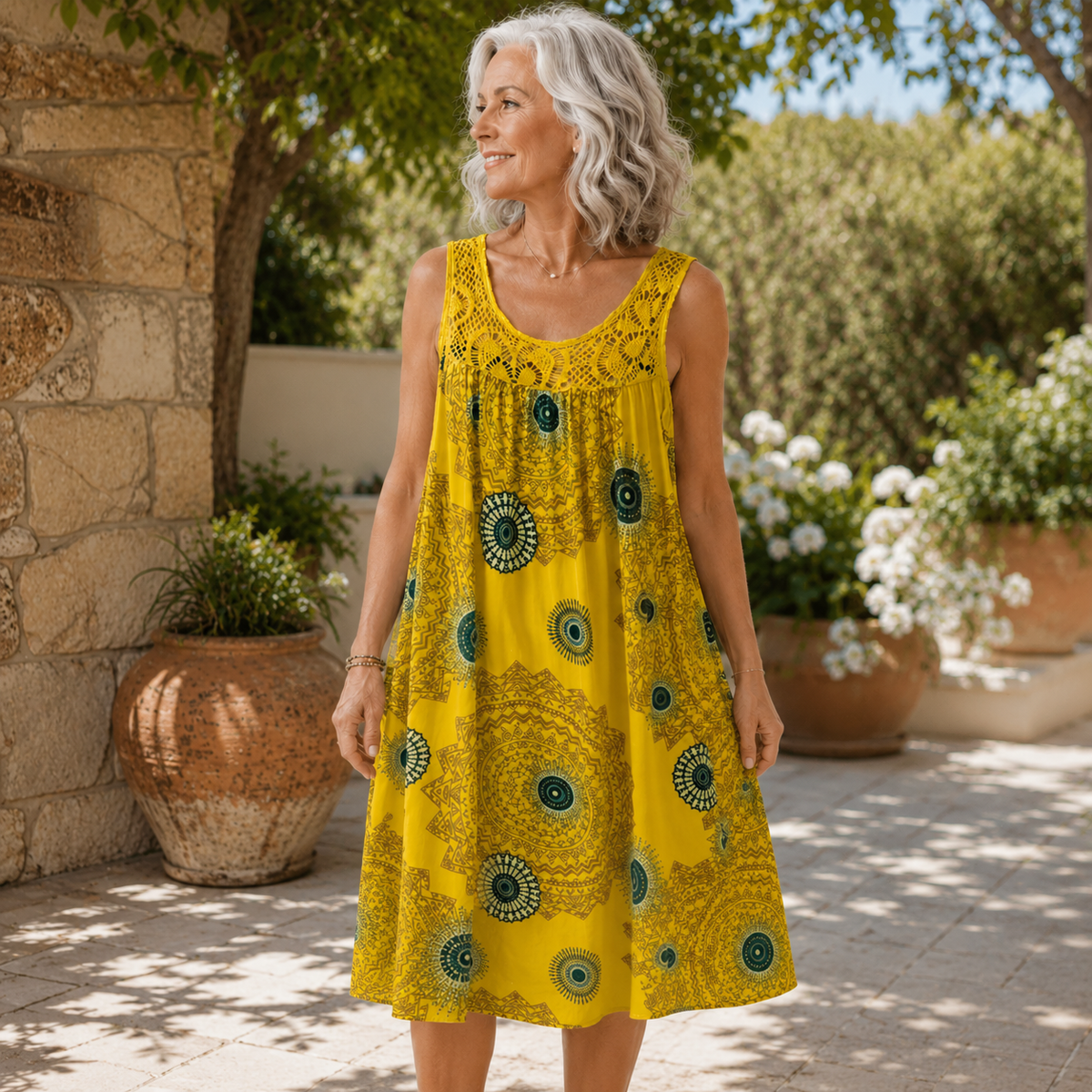 Margaux™ | Robe midi qui camoufle le ventre avec imprimé abstrait