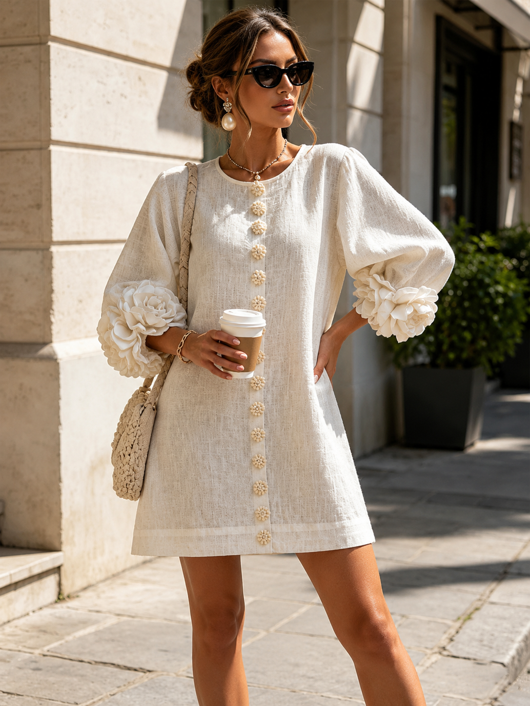 Pauline™ | Robe mini élégante avec détails fleuris aux manches