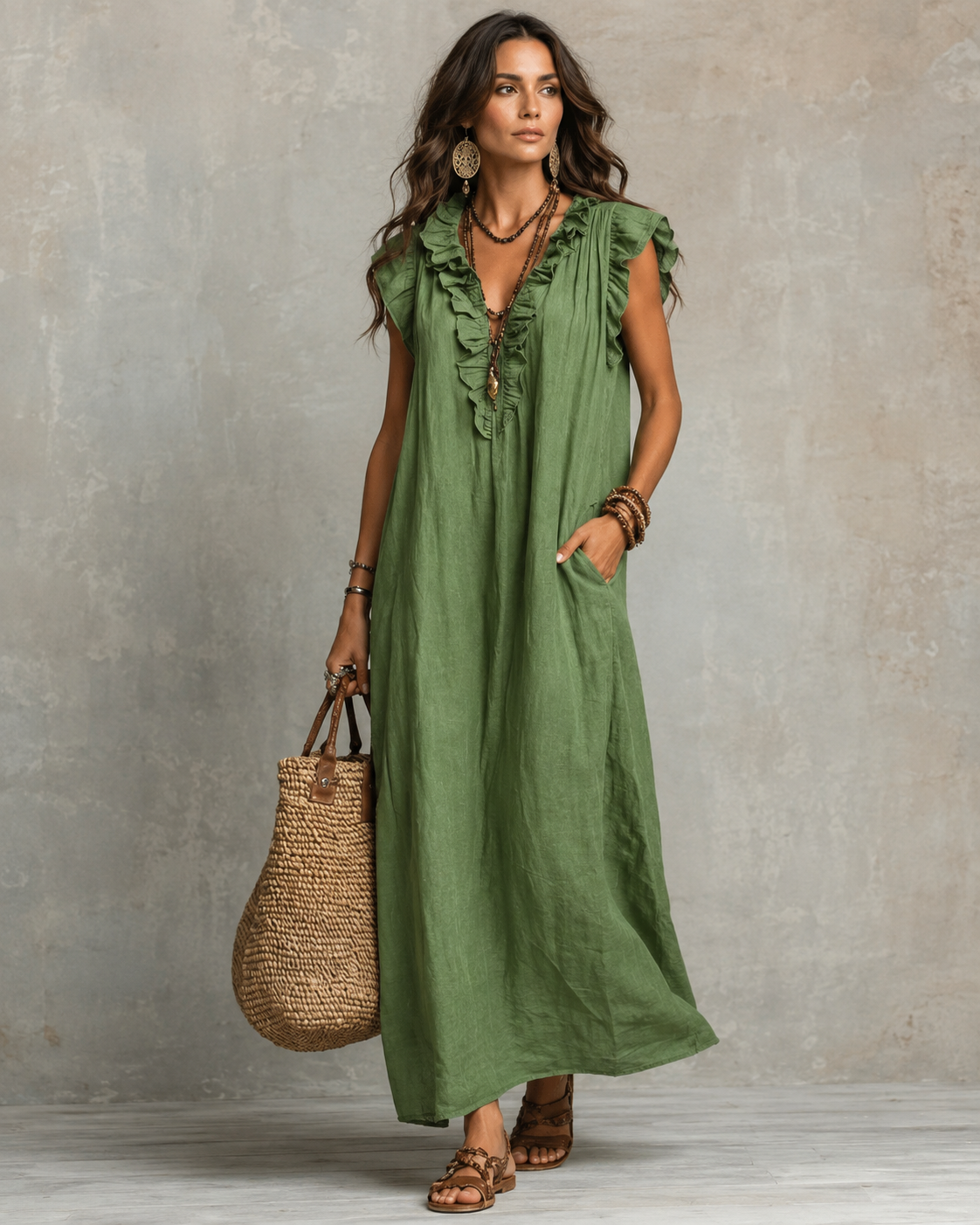 Élodie™ | Robe maxi élégante qui camoufle le ventre avec décolleté en V