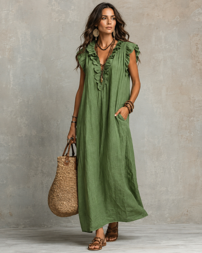 Élodie™ | Robe maxi élégante qui camoufle le ventre avec décolleté en V
