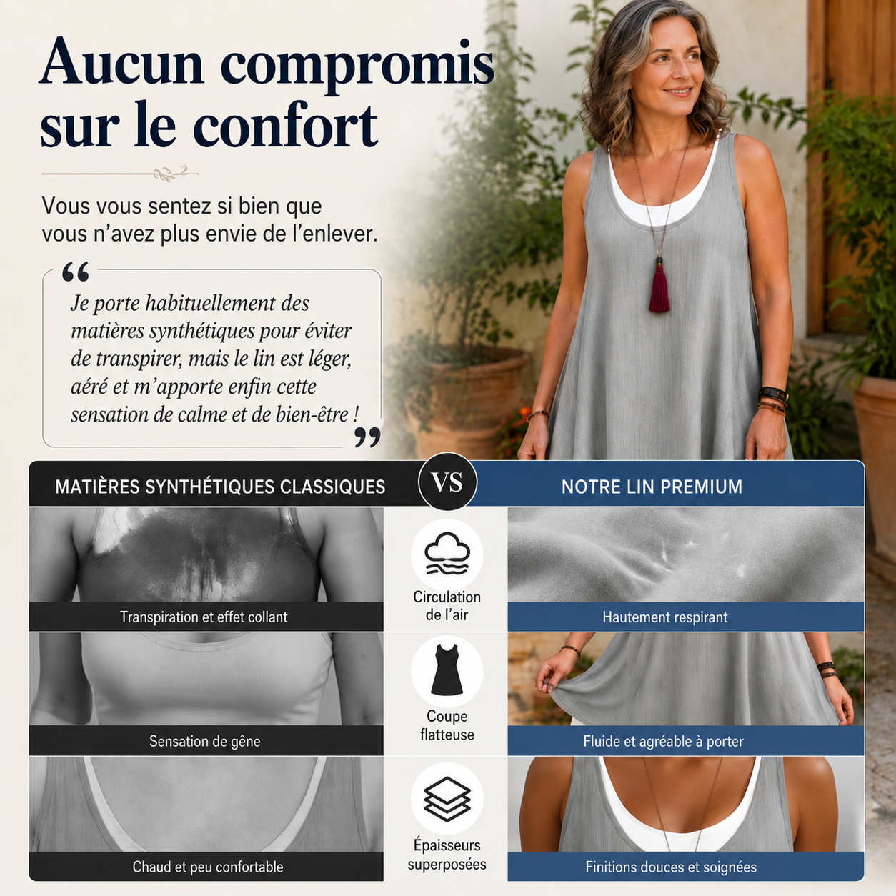 Anouk™ | Robe sans manches effet superposé qui camoufle le ventre