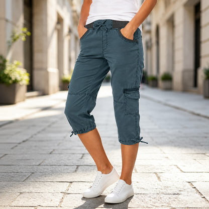 Margaux™ | Pantalon capri cargo taille haute qui camoufle le ventre