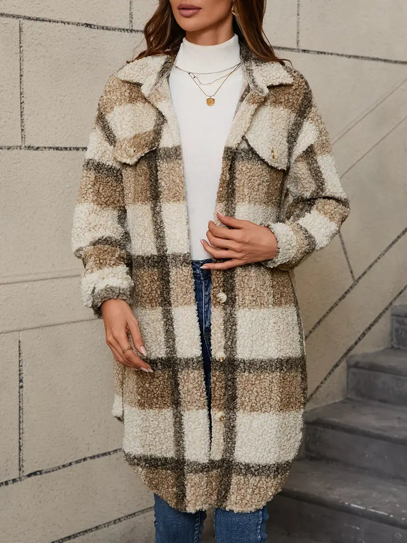 Isabelle | Veste teddy à carreaux confortable