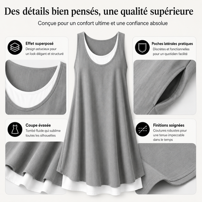 Anouk™ | Robe sans manches effet superposé qui camoufle le ventre