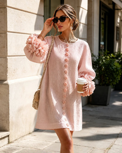 Margaux™ | Robe mini qui camoufle le ventre avec manches fleuries