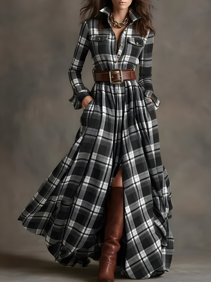 Nara™ | Robe Maxi à Carreaux Élégante