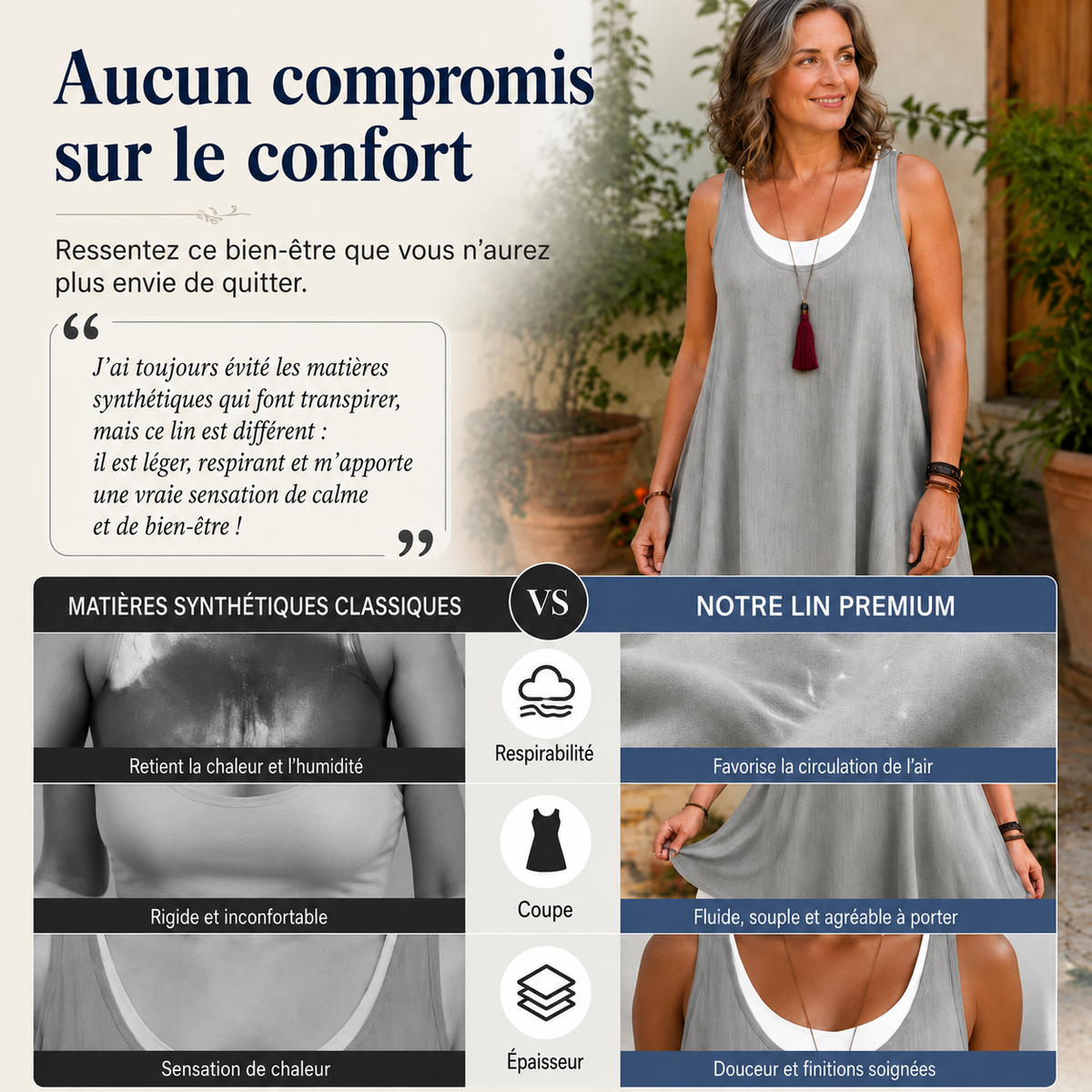 Fanny™ | Robe midi sans manches qui camoufle le ventre avec poches