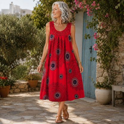Margaux™ | Robe midi qui camoufle le ventre avec imprimé abstrait