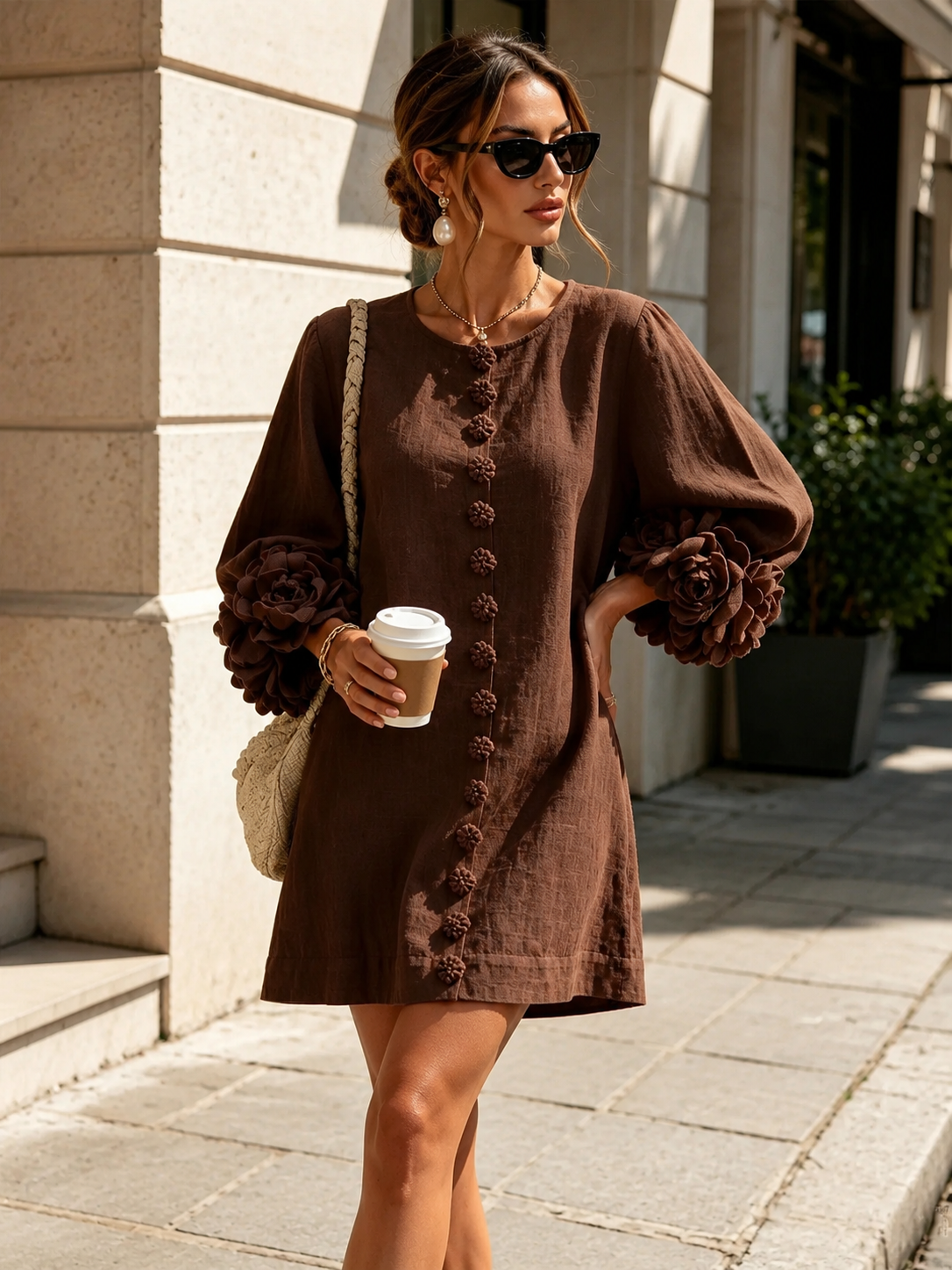 Pauline™ | Robe mini élégante avec détails fleuris aux manches