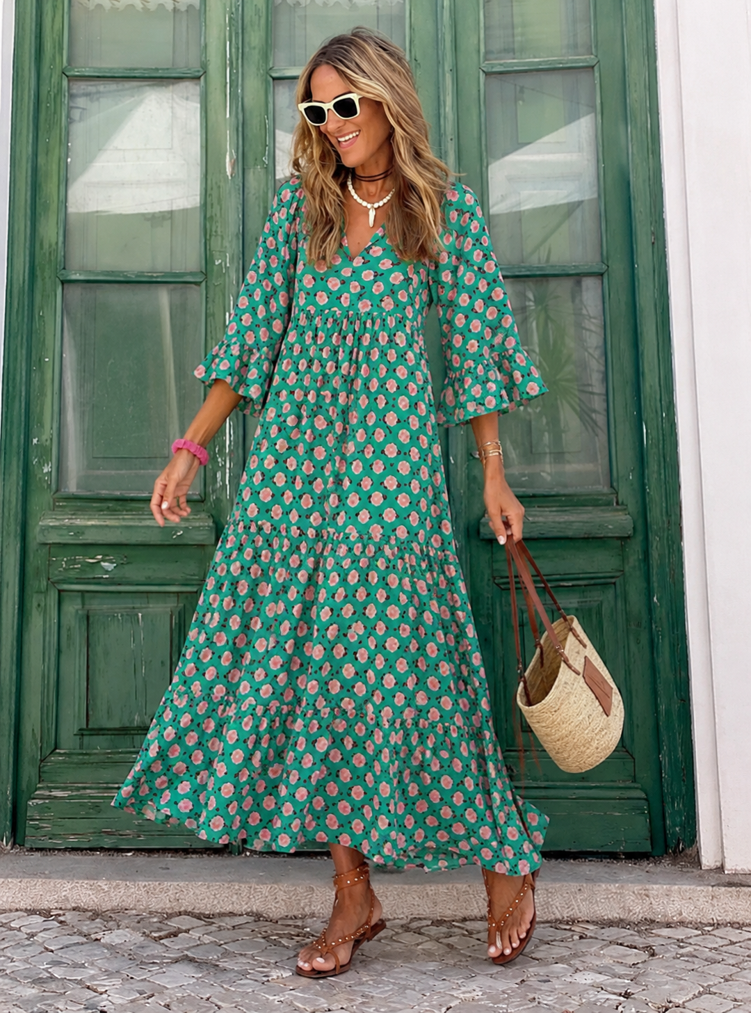 Bellona™ | Robe maxi bohème fleurie qui camoufle le ventre