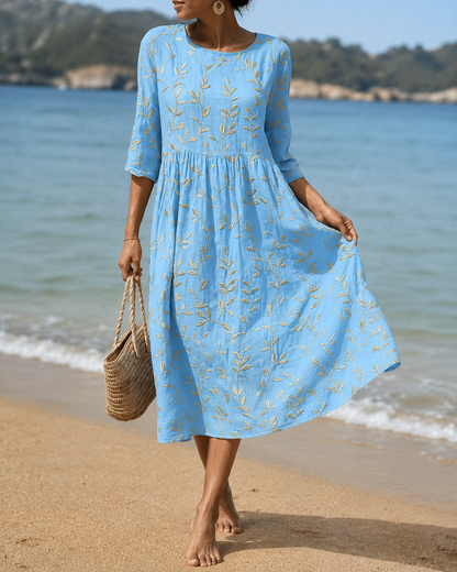 Brielle™ | Robe Midi Fleurie Brodée Gainante