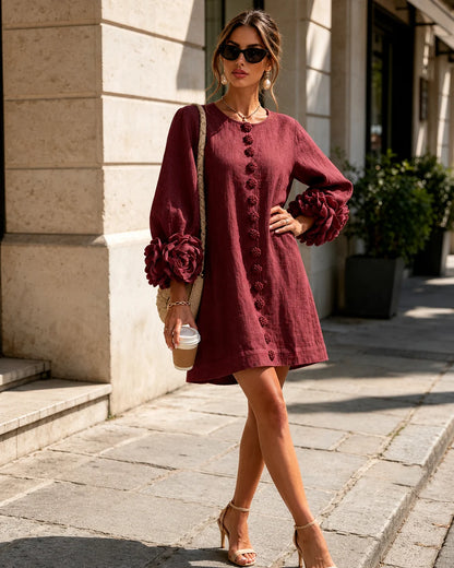 Margaux™ | Robe mini qui camoufle le ventre avec manches fleuries