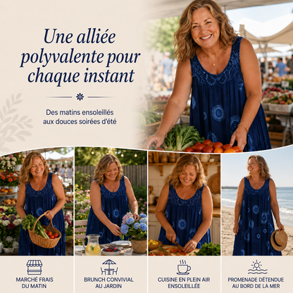 Margaux™ | Robe midi qui camoufle le ventre avec imprimé abstrait