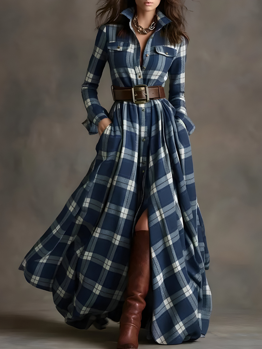 Nara™ | Robe Maxi à Carreaux Élégante