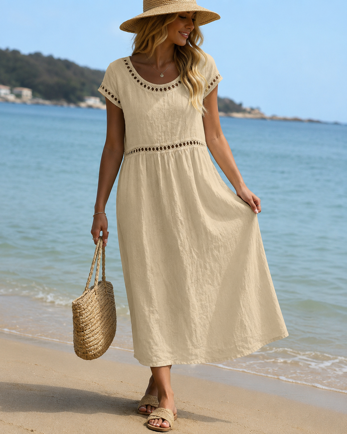 Livia™ | Robe midi brodée élégante qui camoufle le ventre