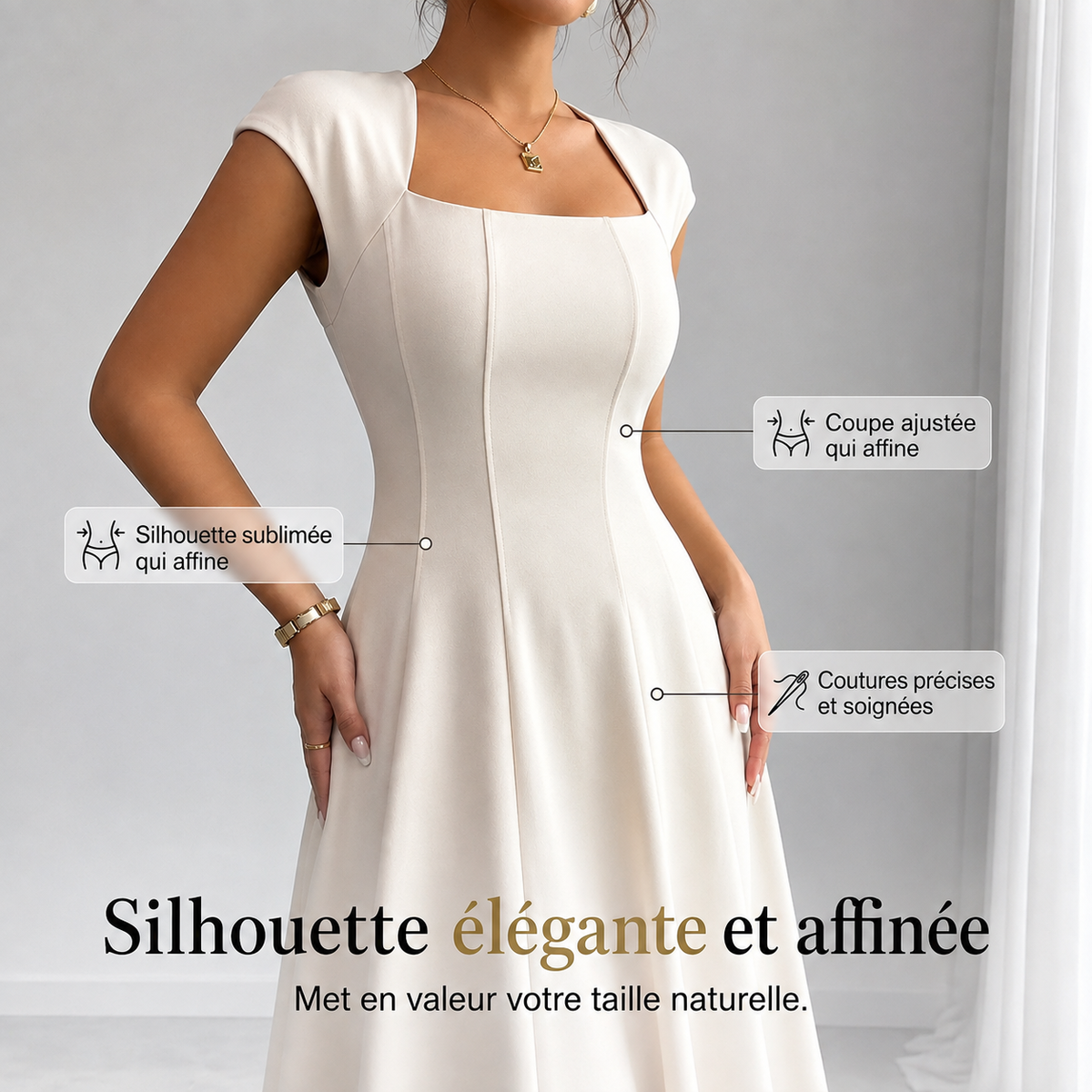 Céline™ | Robe midi A-ligne gainante classique