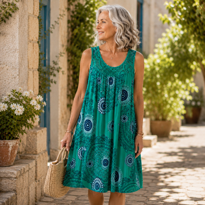 Margaux™ | Robe midi qui camoufle le ventre avec imprimé abstrait