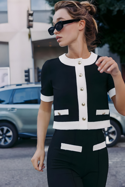 Sophia™ | Élégant Ensemble Noir et Blanc en Deux Pièces