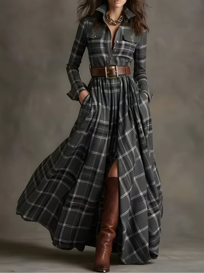 Nara™ | Robe Maxi à Carreaux Élégante