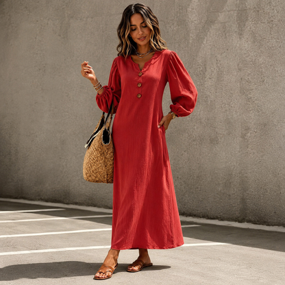 Élodie™ | Robe maxi qui camoufle le ventre avec décolleté en V et poches