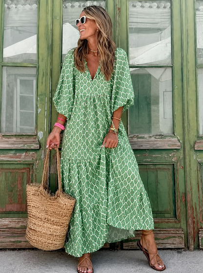 Bellona™ | Robe maxi bohème fleurie qui camoufle le ventre