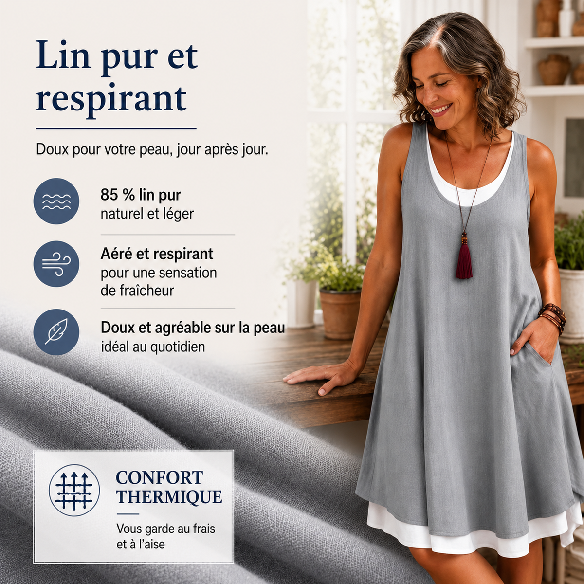 Fanny™ | Robe midi sans manches qui camoufle le ventre avec poches