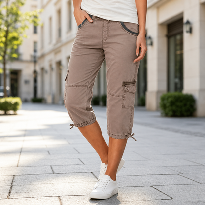 Margaux™ | Pantalon capri cargo taille haute qui camoufle le ventre