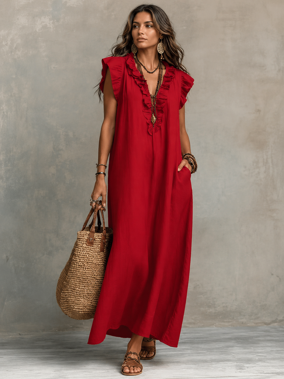 Élodie™ | Robe maxi élégante qui camoufle le ventre avec décolleté en V