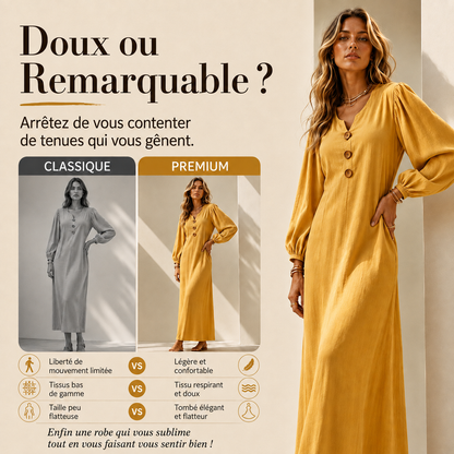 Élodie™ | Robe maxi qui camoufle le ventre avec décolleté en V et poches