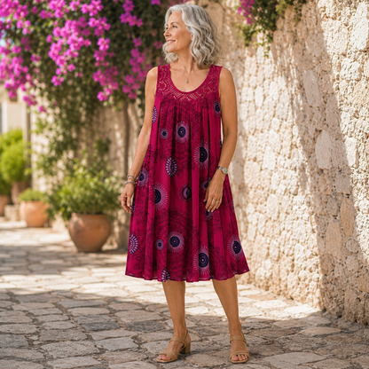 Margaux™ | Robe midi qui camoufle le ventre avec imprimé abstrait