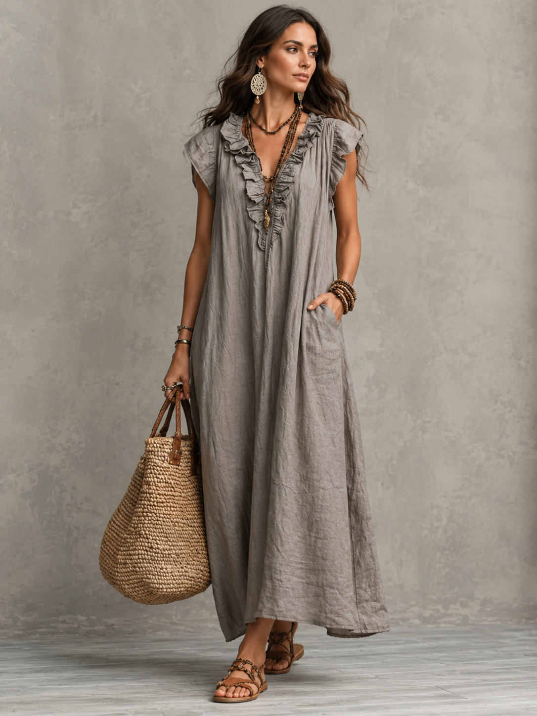 Camélia™ | Robe Maxi Bohème À Effet Ventre Plat