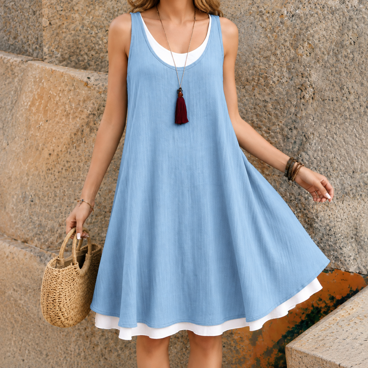 Fanny™ | Robe midi sans manches qui camoufle le ventre avec poches