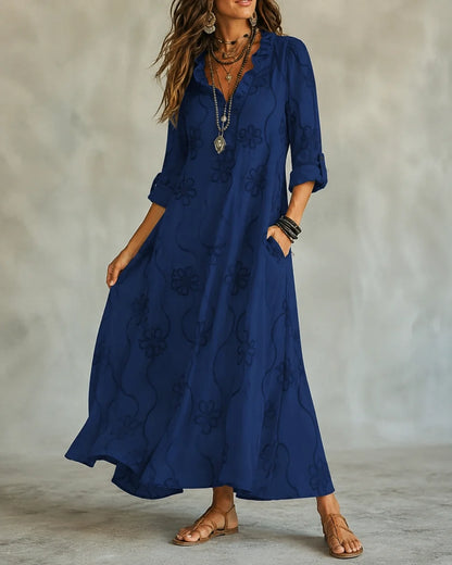 Gaëlle™ | Robe maxi fleurie qui camoufle le ventre avec broderie