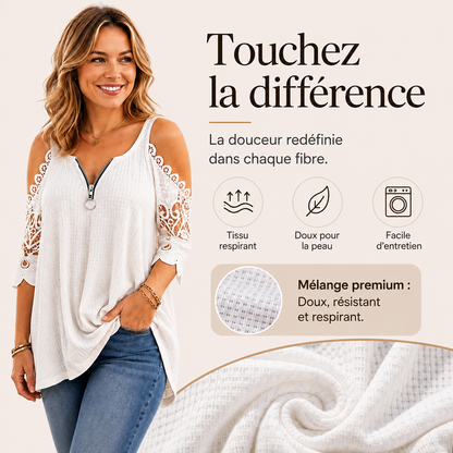 Céline™ | Élégant top en dentelle épaules dénudées avec fermeture éclair