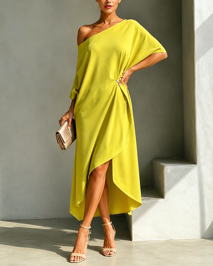 Fanny™ | Robe midi asymétrique qui camoufle le ventre