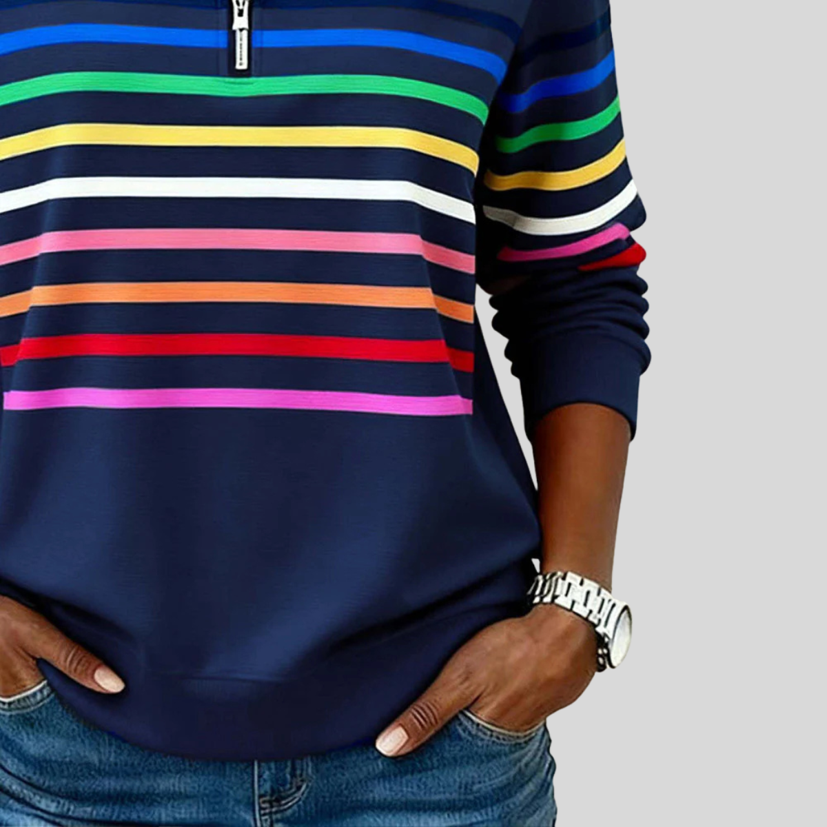 Chloé™ | Pull Rayé Coloré avec Fermeture Éclair Quart 5