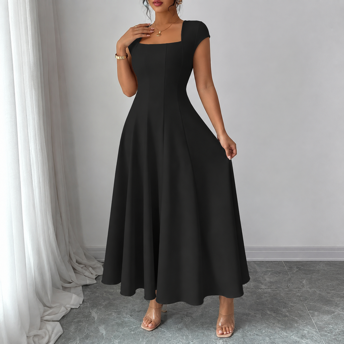 Céline™ | Robe midi A-ligne gainante classique