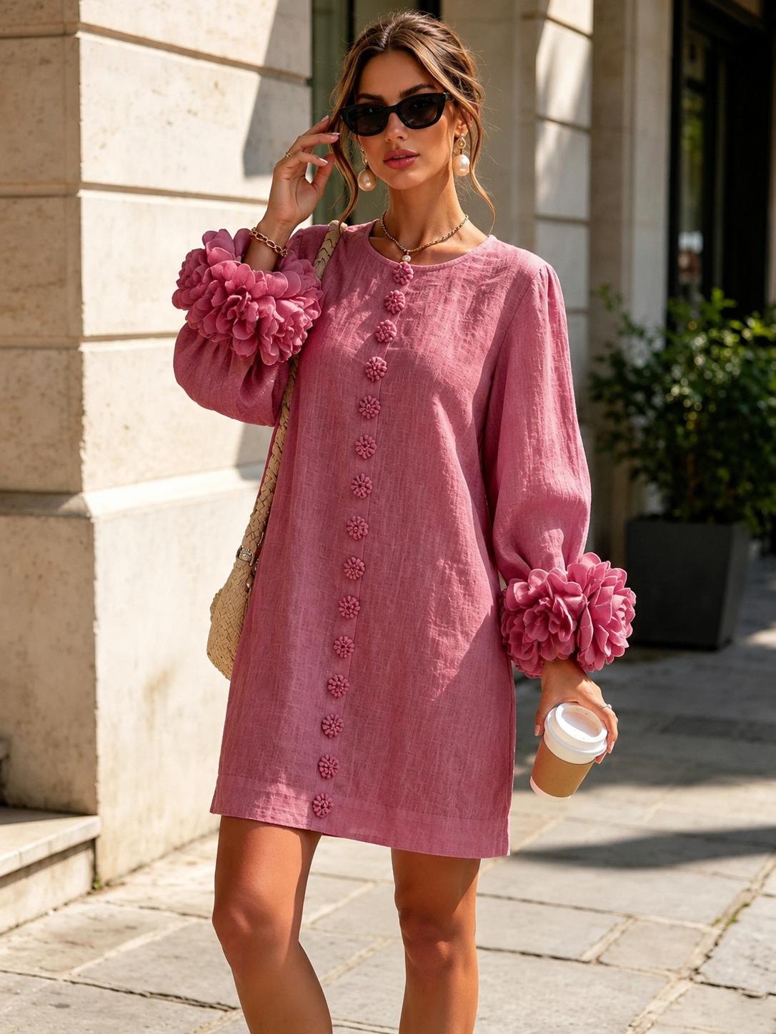 Pauline™ | Robe mini élégante avec détails fleuris aux manches