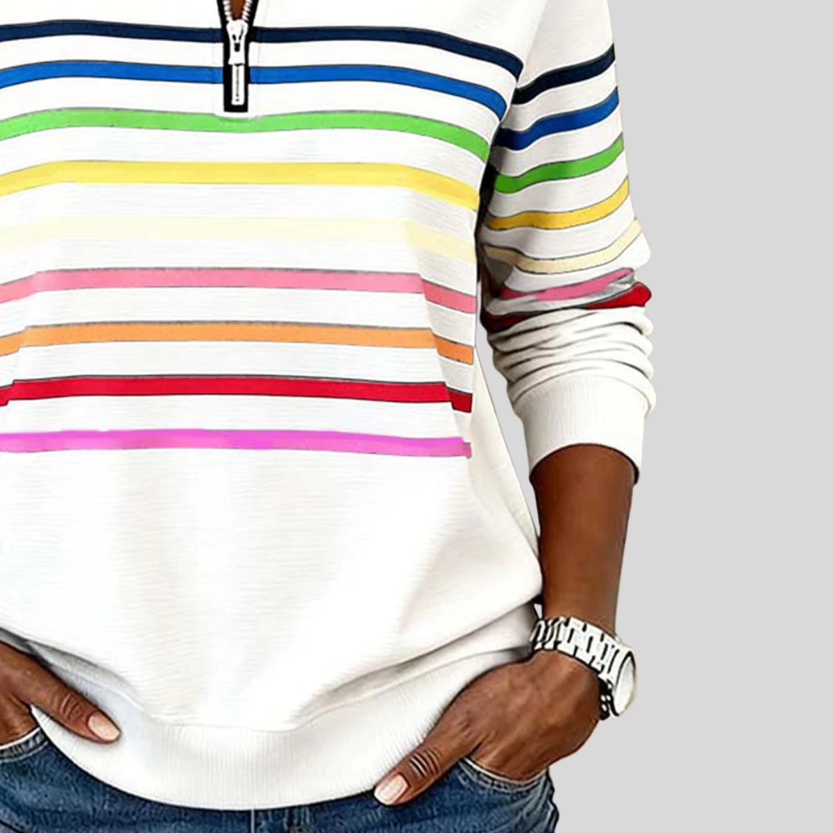 Chloé™ | Pull Rayé Coloré avec Fermeture Éclair Quart 6