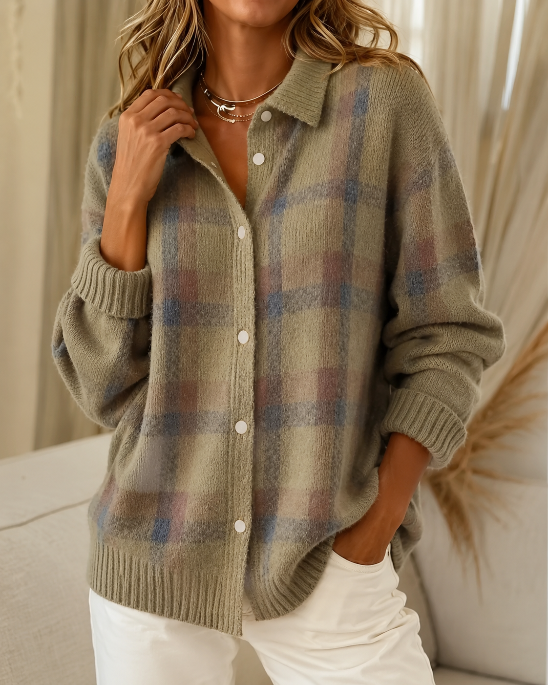 Isabelle™ | Gilet à carreaux en tricot qui camoufle le ventre