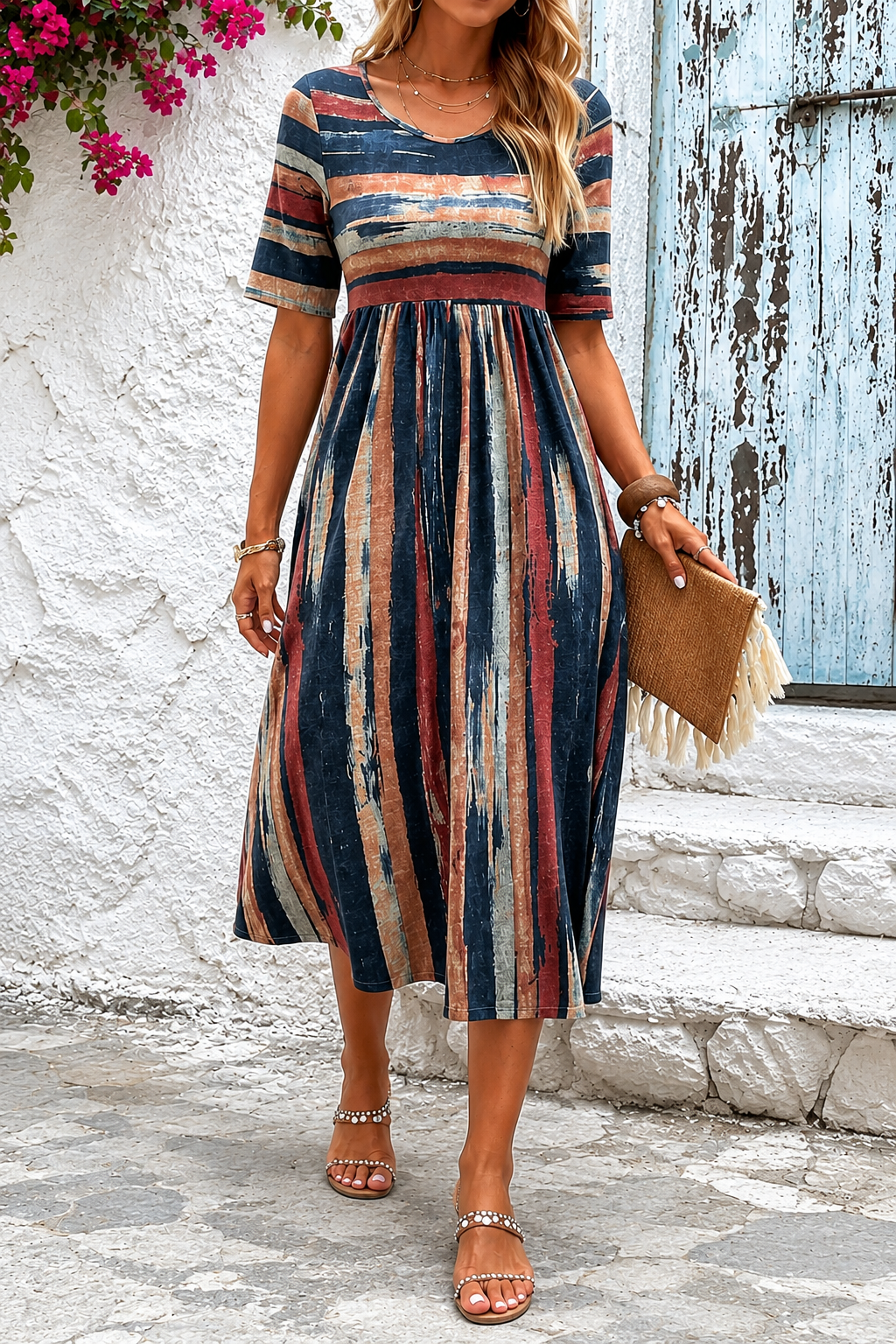 Manon™ | Robe Midi Rayée Élégante À Effet Ventre Plat