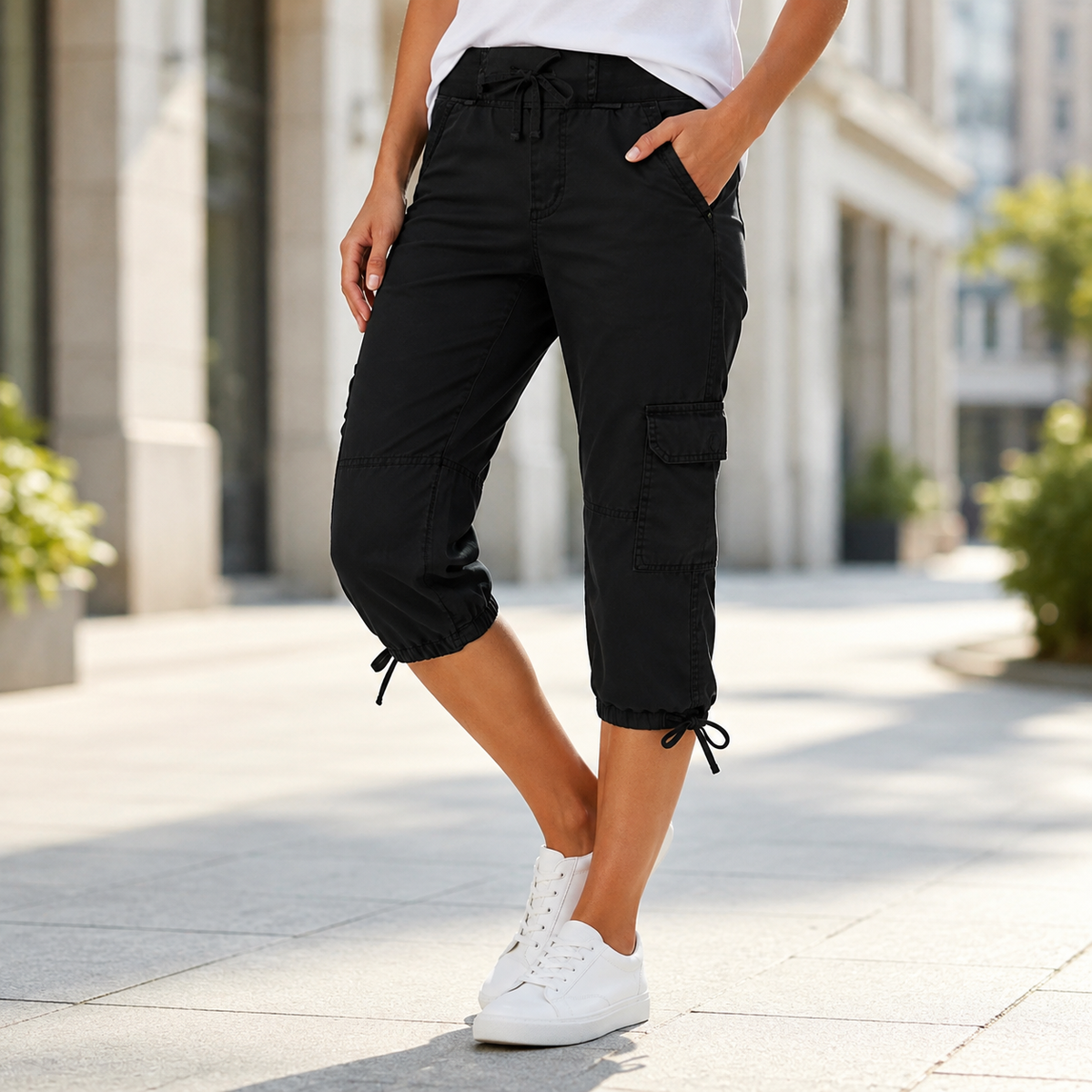 Margaux™ | Pantalon capri cargo taille haute qui camoufle le ventre