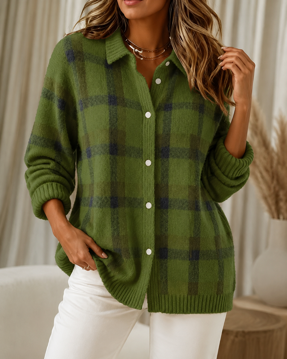 Isabelle™ | Gilet à carreaux en tricot qui camoufle le ventre