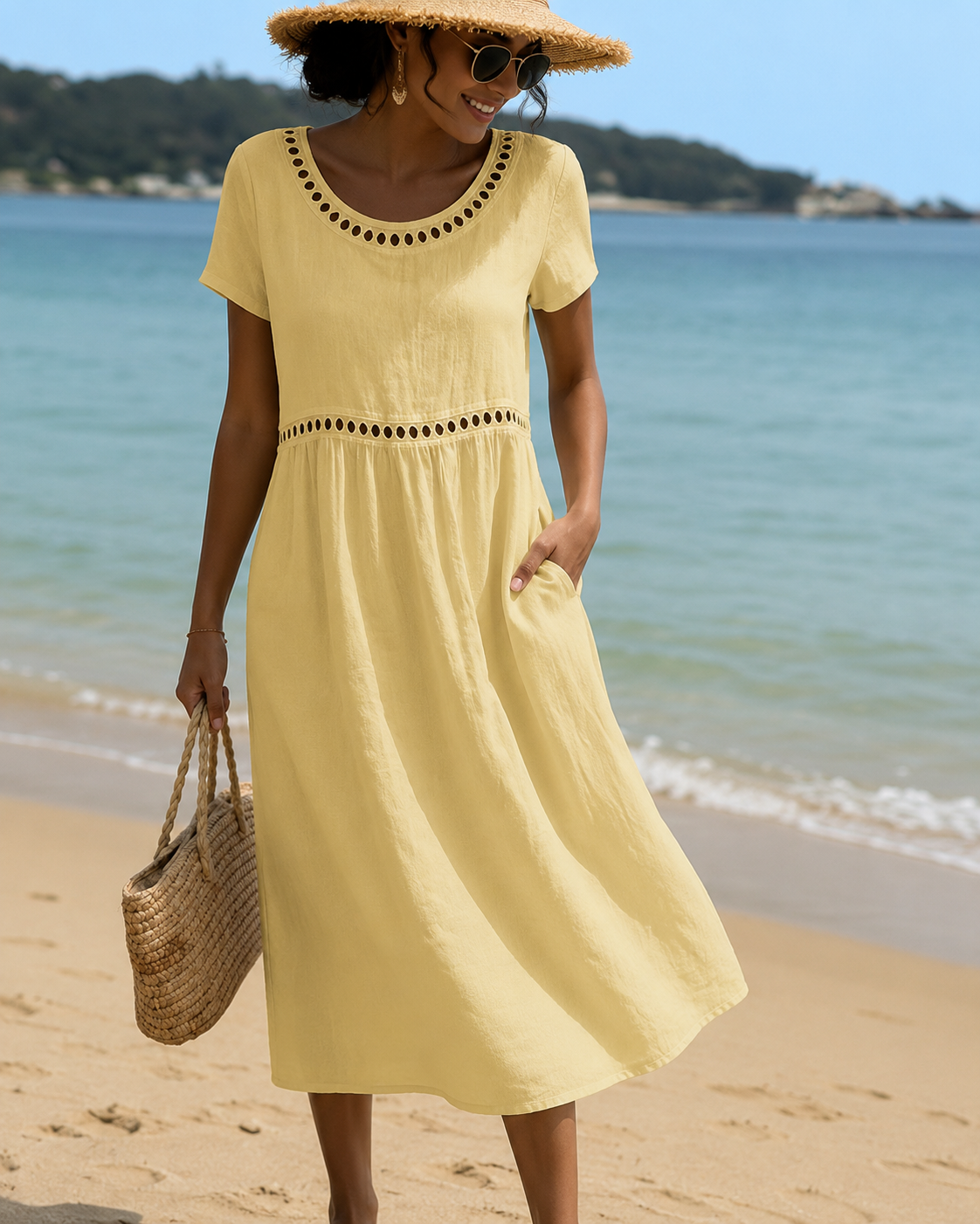 Livia™ | Robe midi brodée élégante qui camoufle le ventre