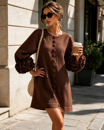 Margaux™ | Robe mini qui camoufle le ventre avec manches fleuries