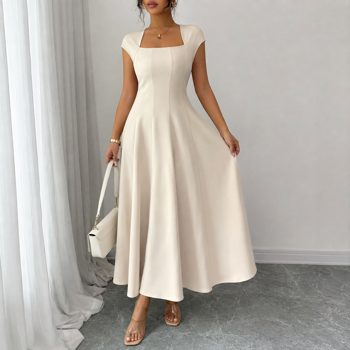 Céline™ | Robe midi A-ligne gainante classique