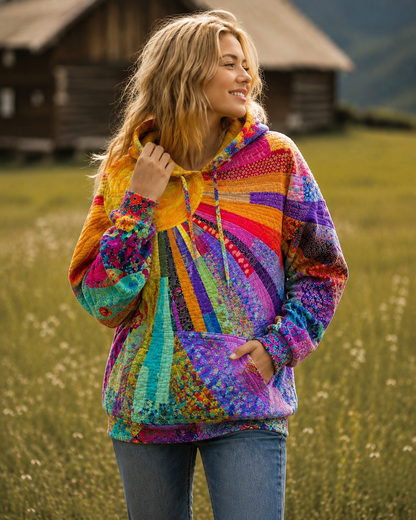 Margaux™ | Sweat à capuche bohème coloré à patchwork